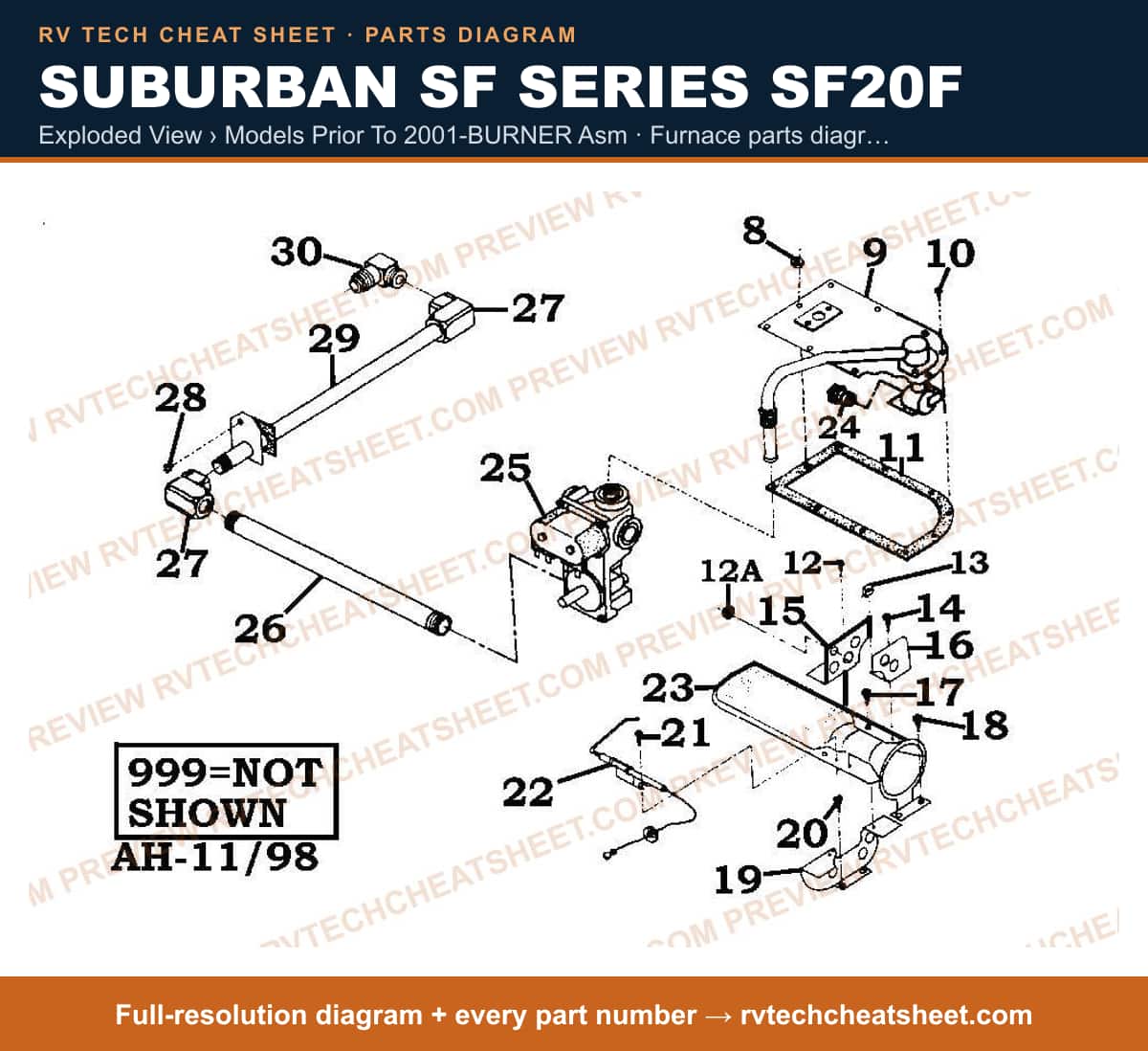 Suburban Sf Series SF20F exploded view › models prior to 2001-burner asm — exploded parts diagram 1 of 2
