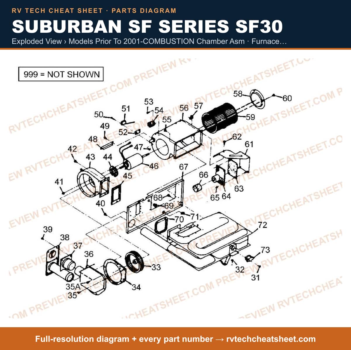 Suburban Sf Series SF30 exploded view › models prior to 2001-combustion chamber asm — exploded parts diagram 1 of 2