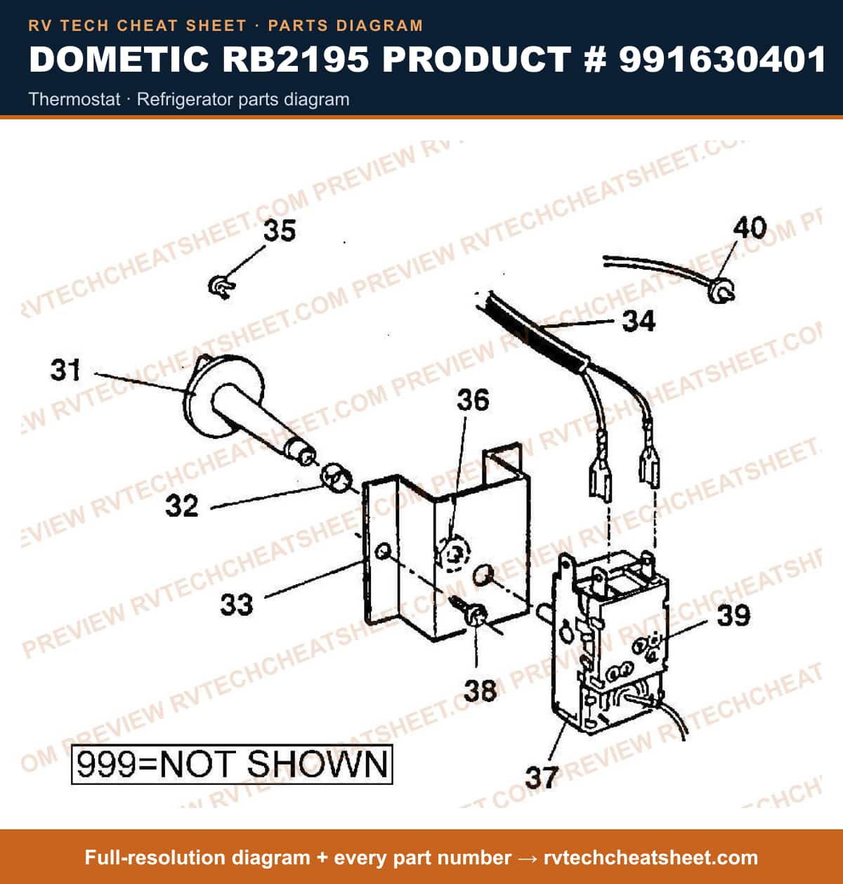 Dometic RB2195 Product # 991630401 thermostat — exploded parts diagram