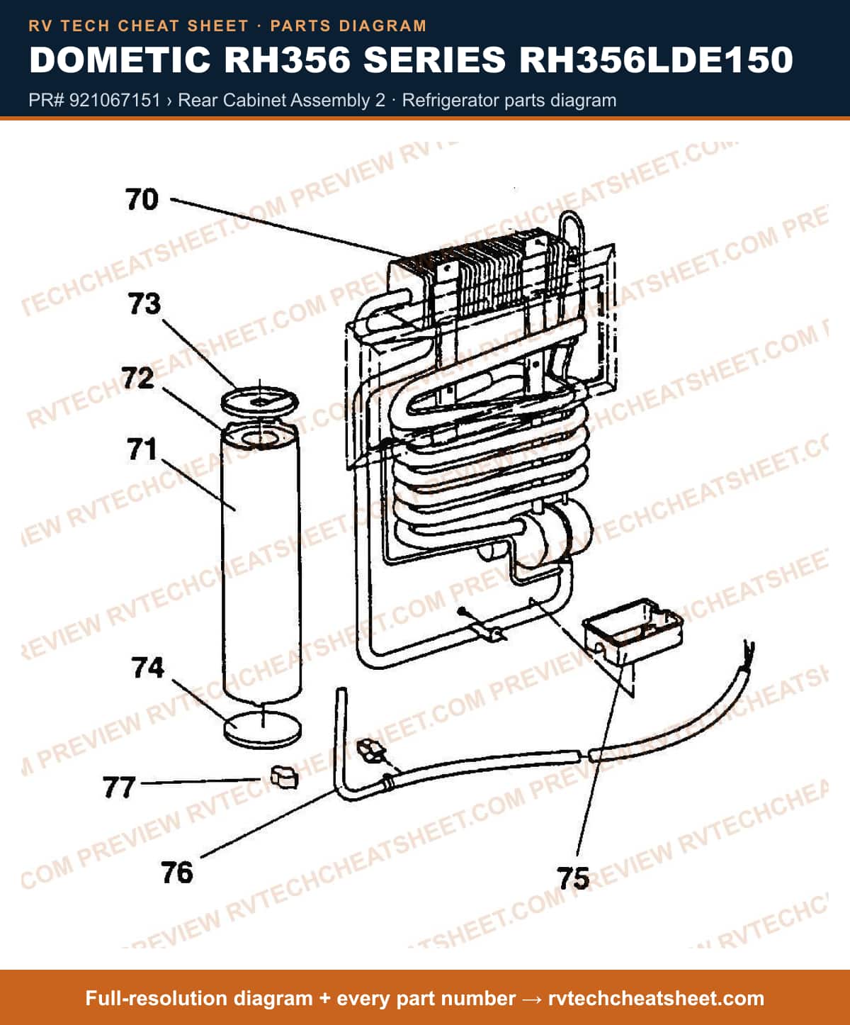 Dometic RH356 Series RH356LDE150 pr# 921067151 › rear cabinet assembly 2 — parts list sheet