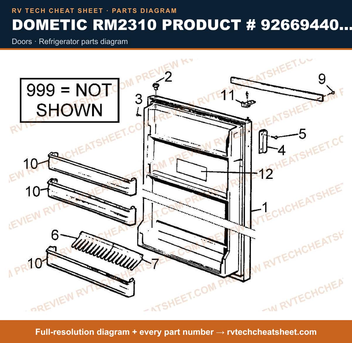 Dometic RM2310 Product # 926694401 2-WAY doors — parts list sheet