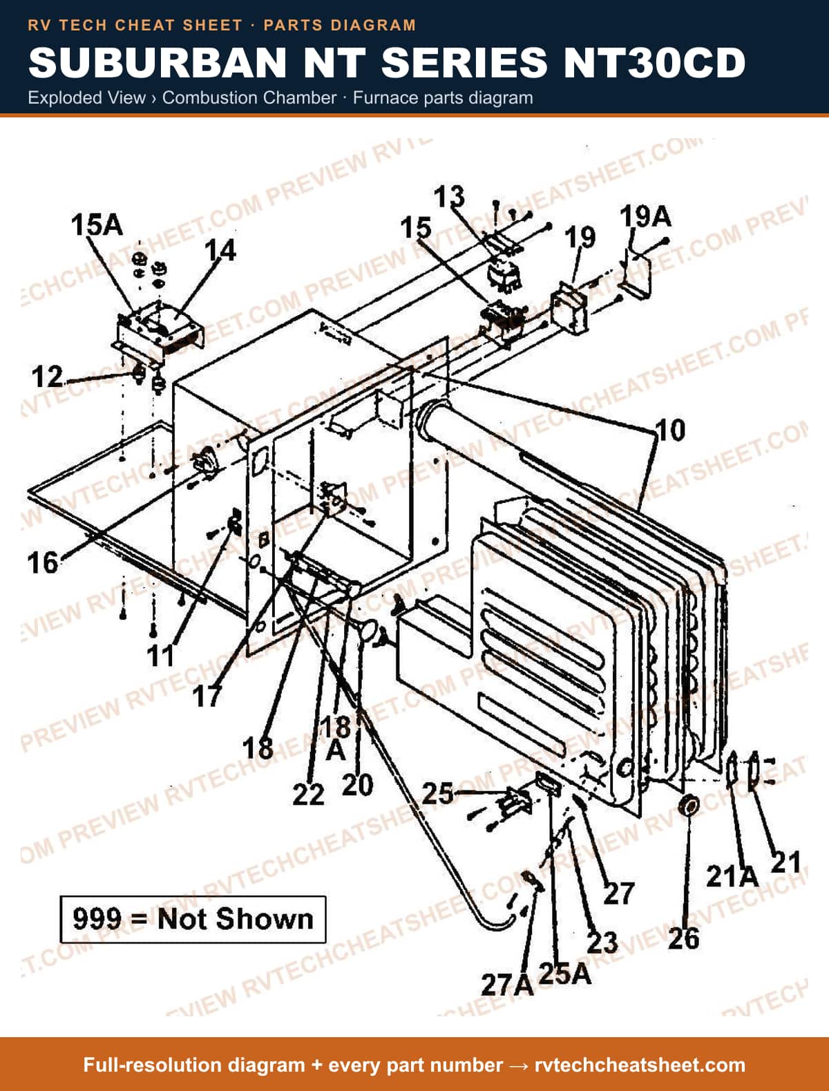 Suburban Nt Series NT30CD exploded view › combustion chamber — exploded parts diagram 2 of 2