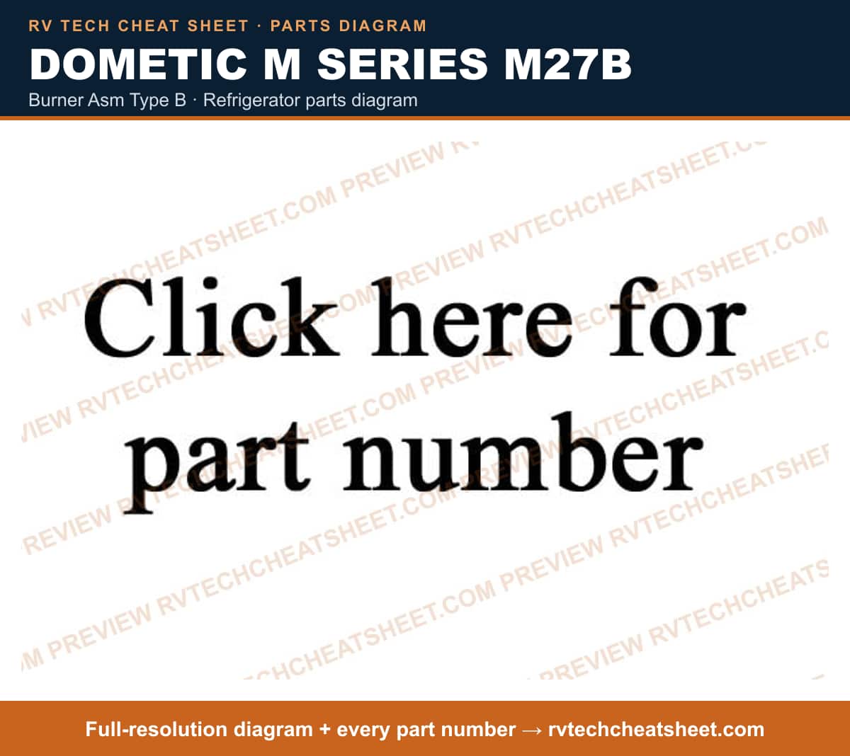 Dometic M Series M27B burner asm type b — parts list sheet