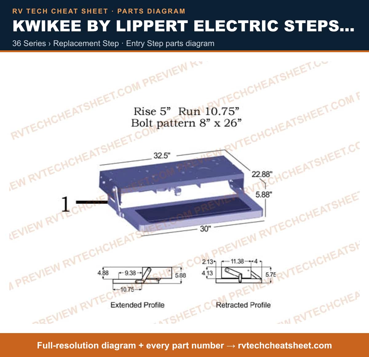 Kwikee by Lippert Electric Steps Single Step 36 series › replacement step — exploded parts diagram 1 of 3