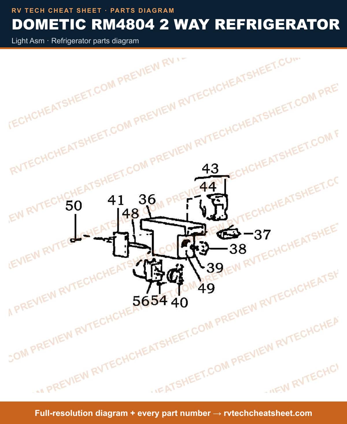 Dometic RM4804 2 Way Refrigerator light asm — parts list sheet