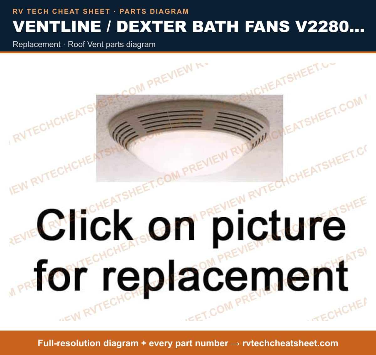 Ventline / Dexter Bath Fans V2280 Series replacement — parts list sheet 1 of 3