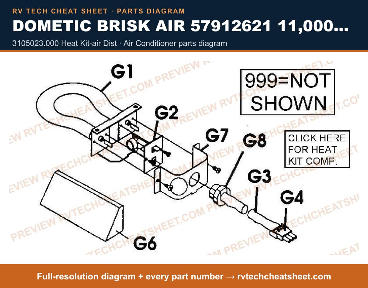 Dometic Brisk Air 57912621 11,000 BTU 3105023.000 heat kit-air dist — exploded parts diagram