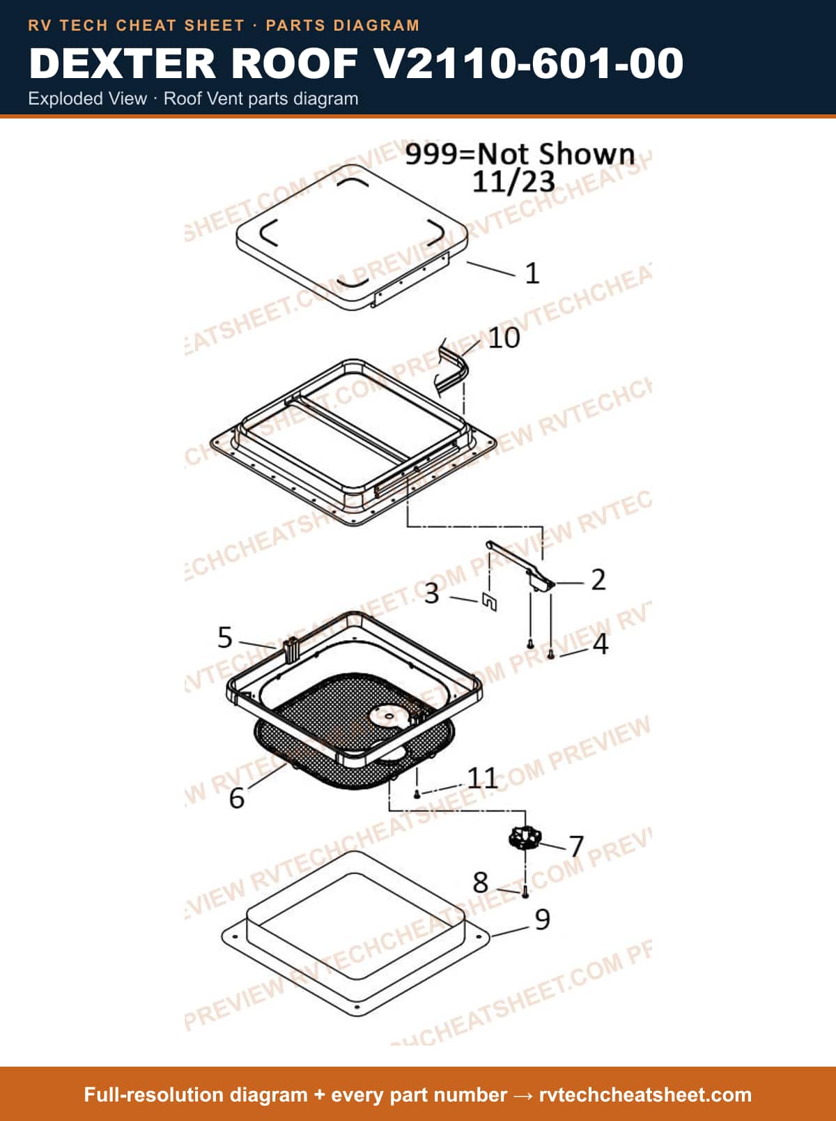 Dexter Roof V2110-601-00 exploded view — parts list sheet 2 of 3