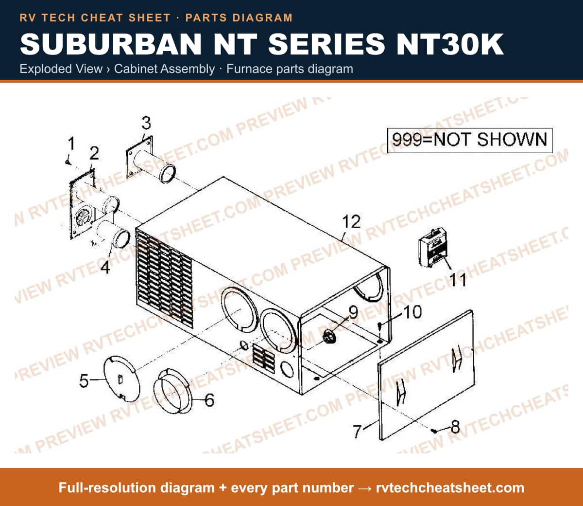 Suburban Nt Series NT30K exploded view › cabinet assembly — exploded parts diagram 1 of 2