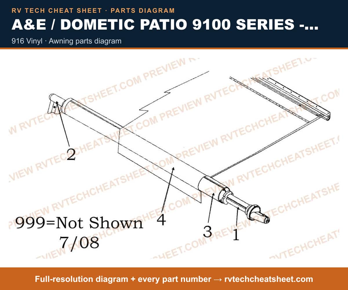 A&E / Dometic Patio 9100 Series - Power 916 vinyl — exploded parts diagram