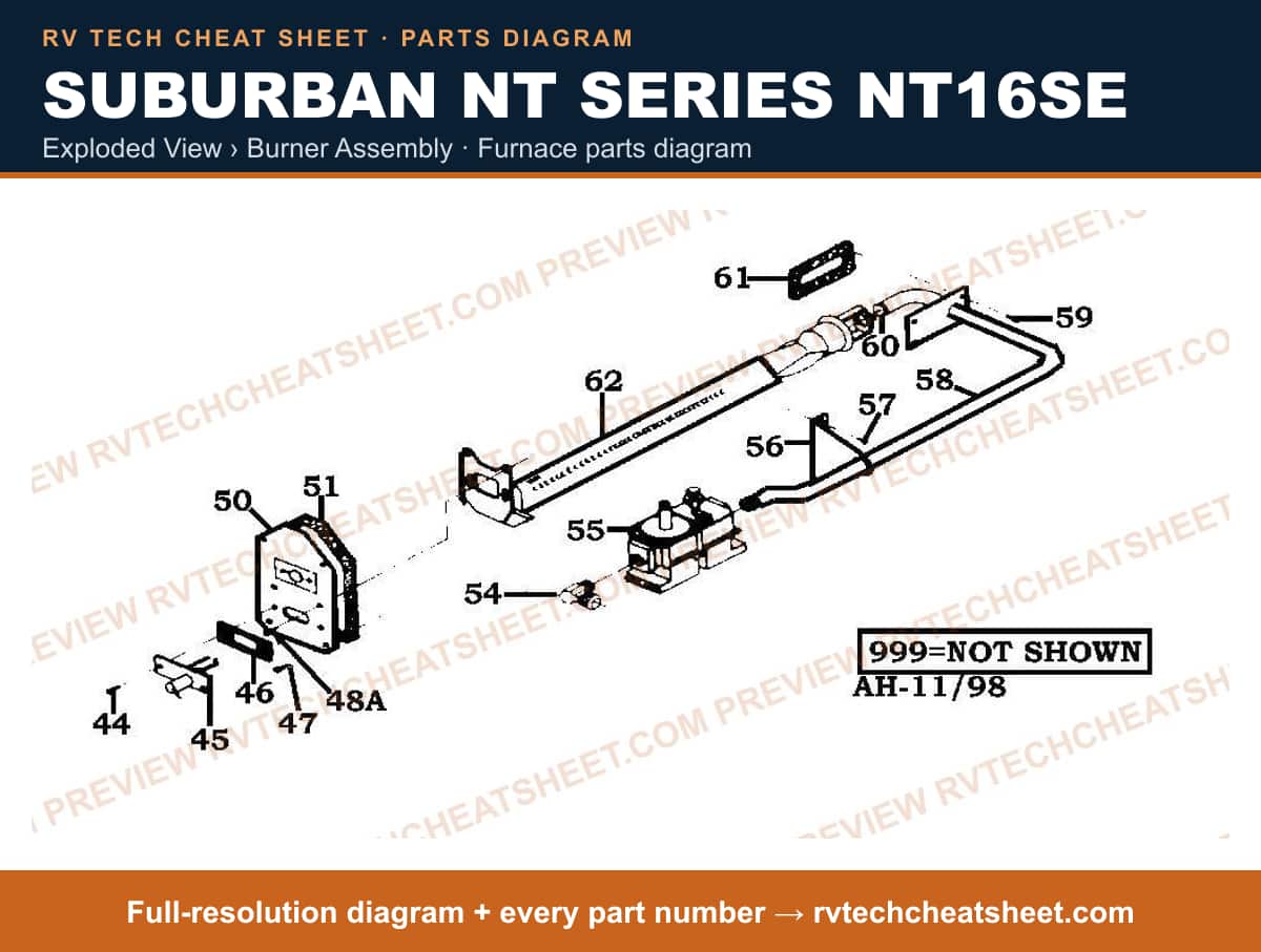 Suburban Nt Series NT16SE exploded view › burner assembly — exploded parts diagram