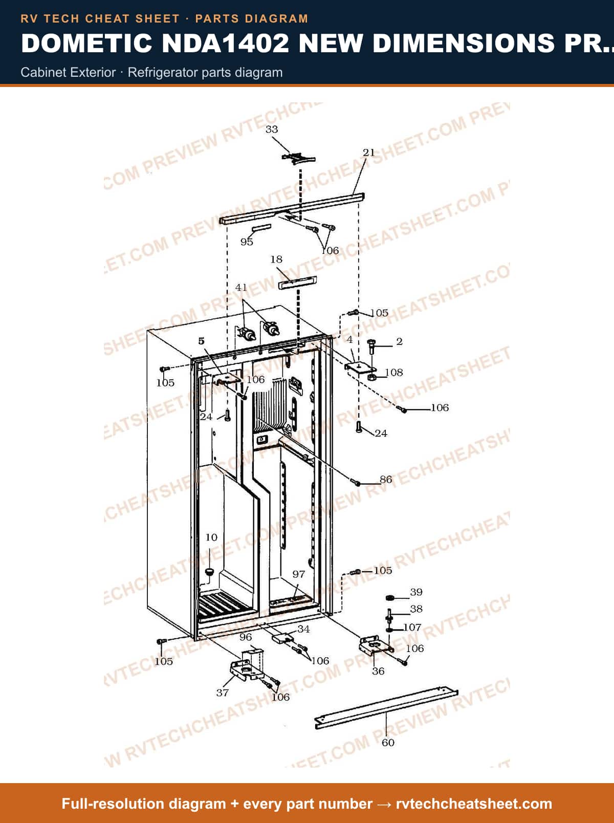 Dometic NDA1402 New Dimensions Product # 921148284 Black cabinet exterior — parts list sheet