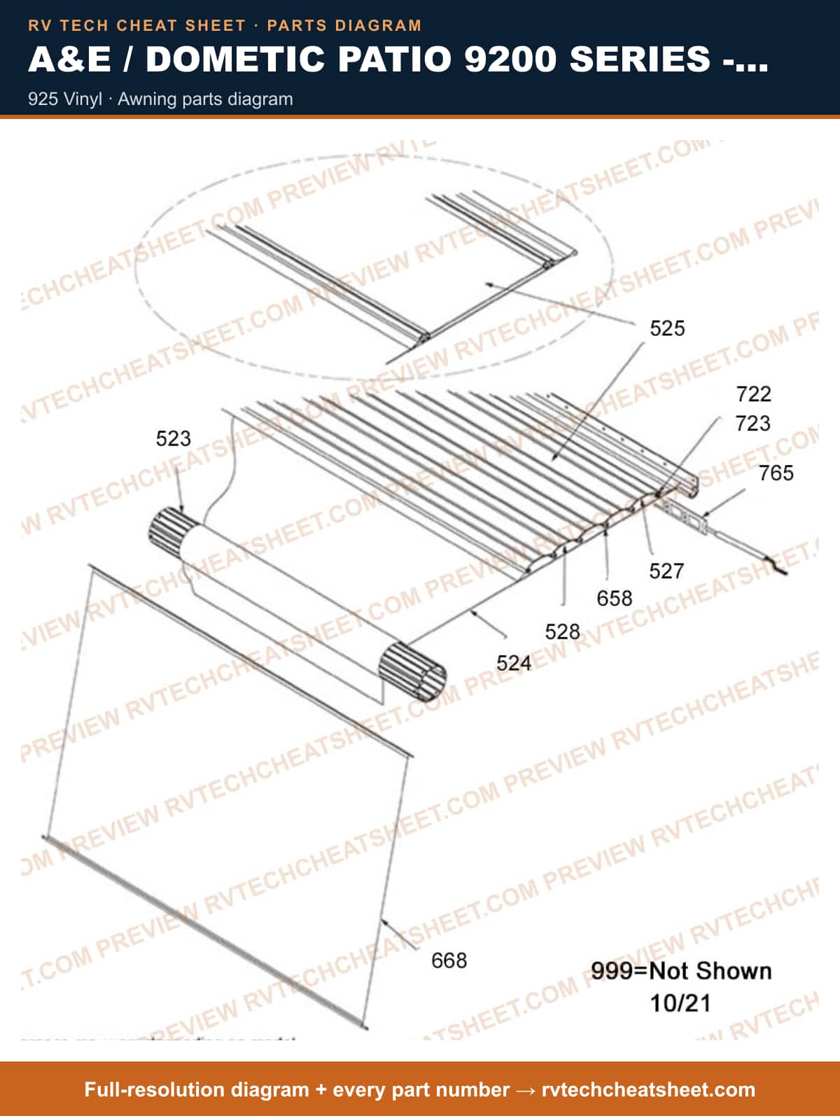 A&E / Dometic Patio 9200 Series - Power 925 vinyl — exploded parts diagram