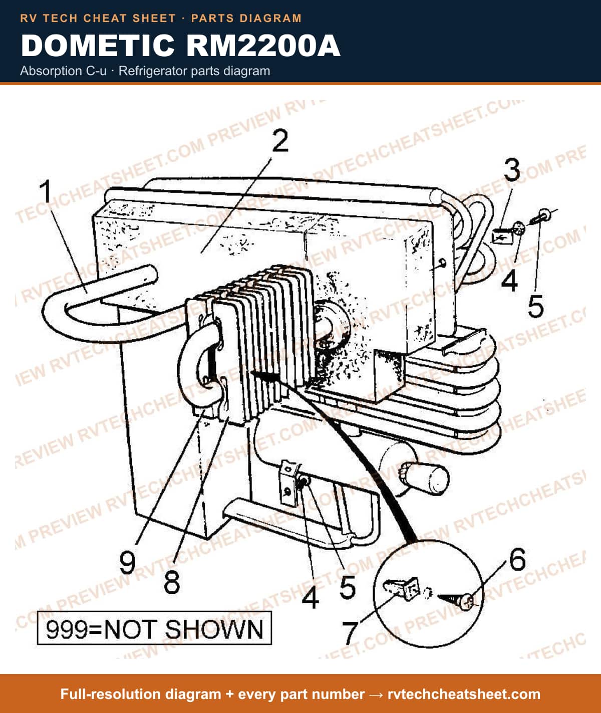 Dometic RM2200A absorption c-u — parts list sheet