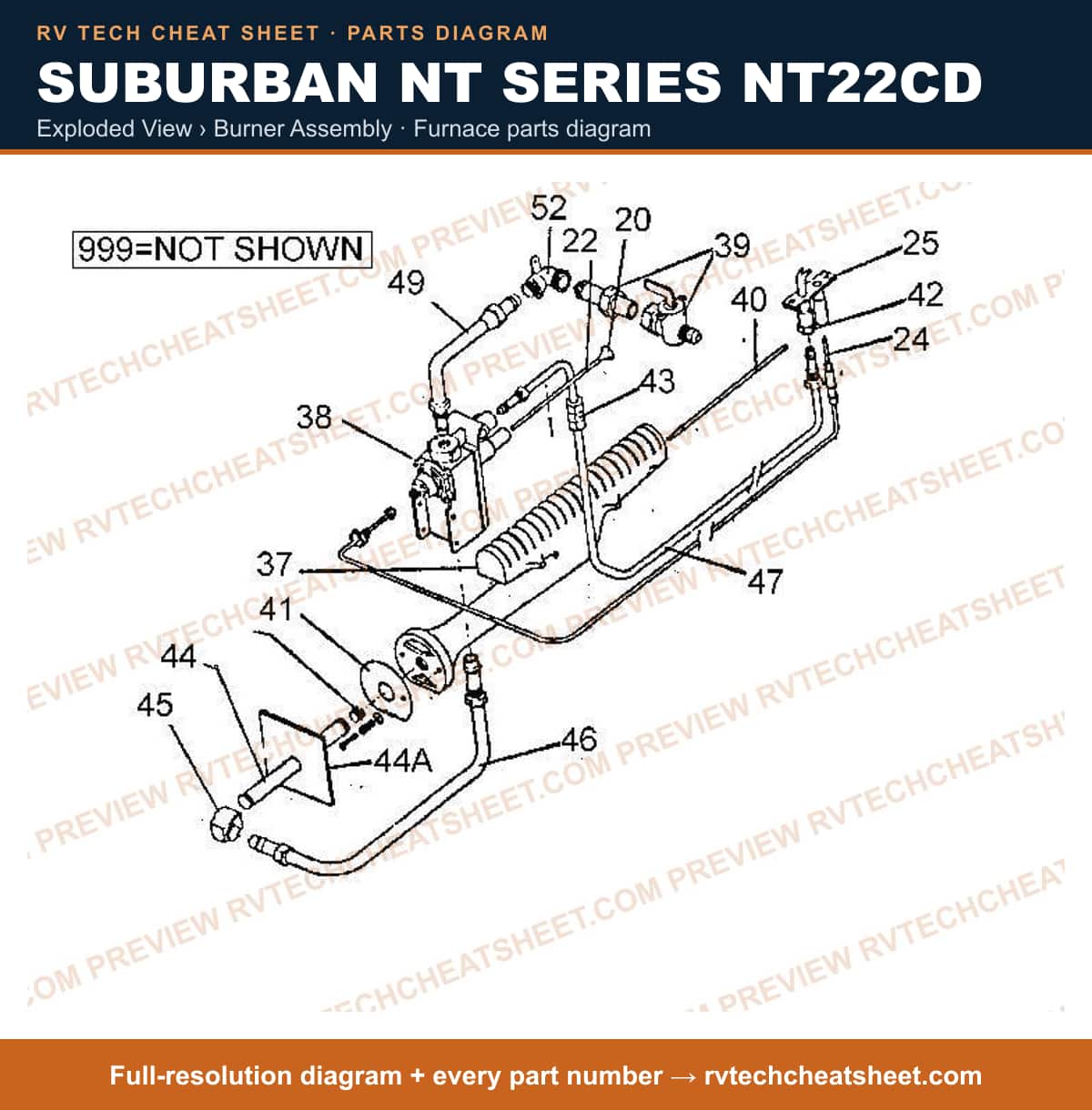 Suburban Nt Series NT22CD exploded view › burner assembly — exploded parts diagram