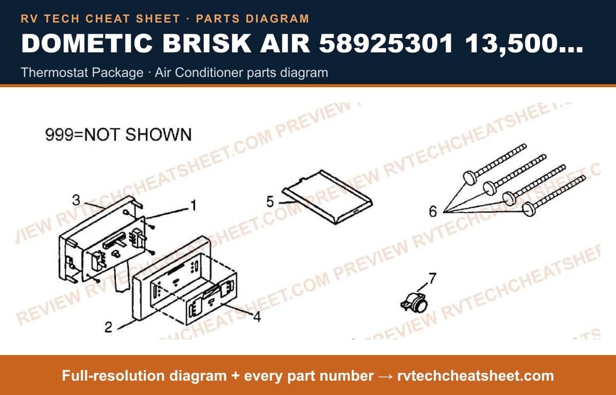 Dometic Brisk Air 58925301 13,500 BTU thermostat package — parts list sheet