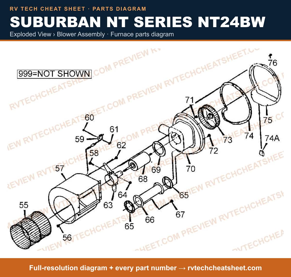 Suburban Nt Series NT24BW exploded view › blower assembly — exploded parts diagram
