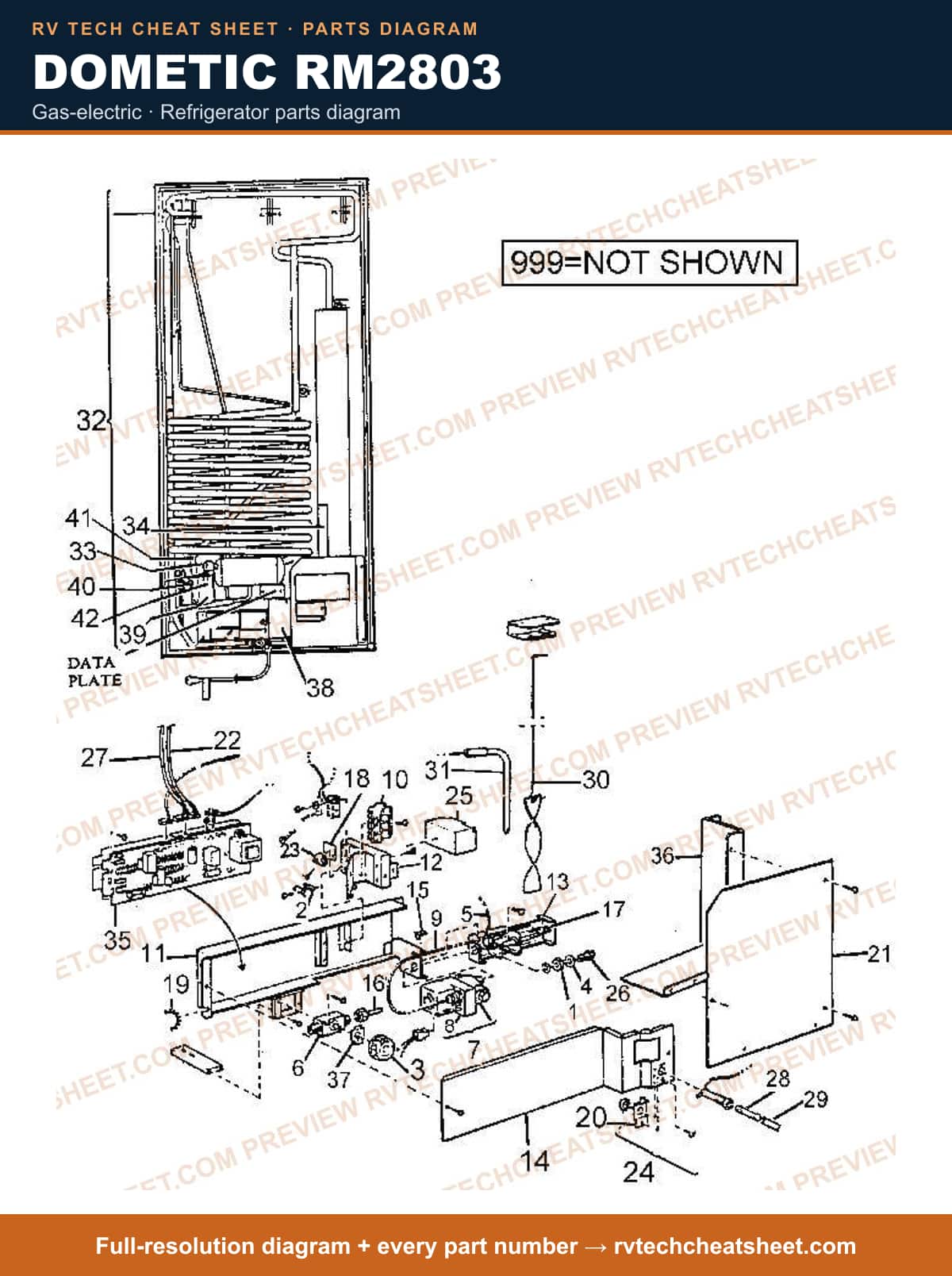 Dometic RM2803 gas-electric — parts list sheet