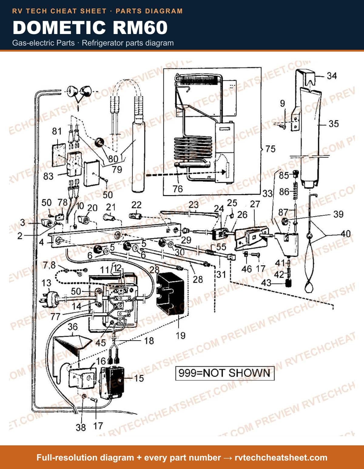 Dometic RM60 gas-electric parts — parts list sheet