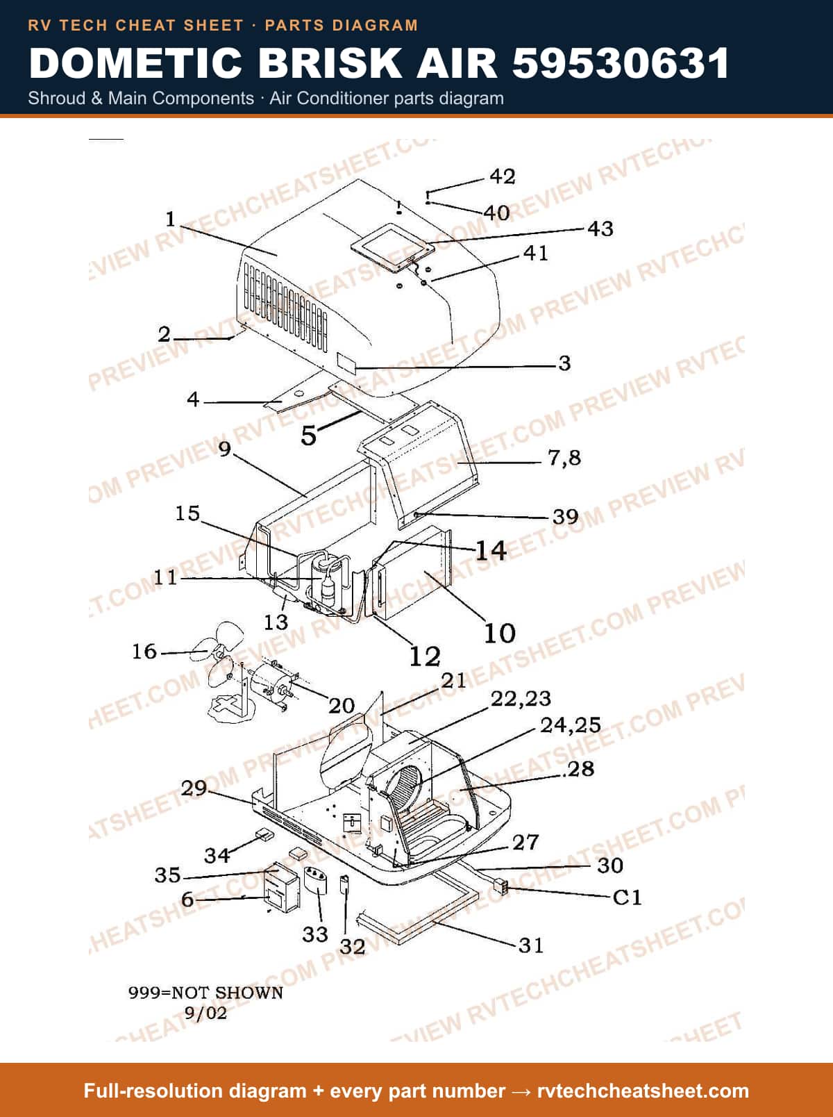 Dometic Brisk Air 59530631 shroud & main components — exploded parts diagram