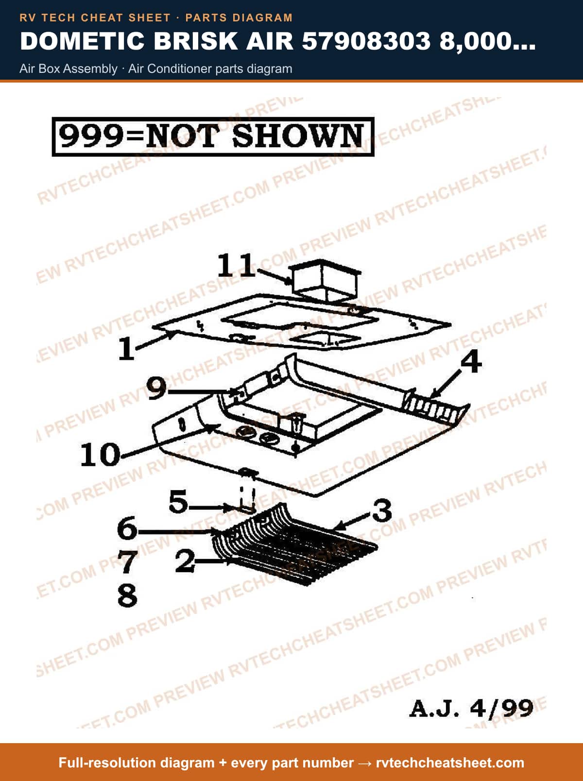 Dometic Brisk Air 57908303 8,000 BTU air box assembly — exploded parts diagram