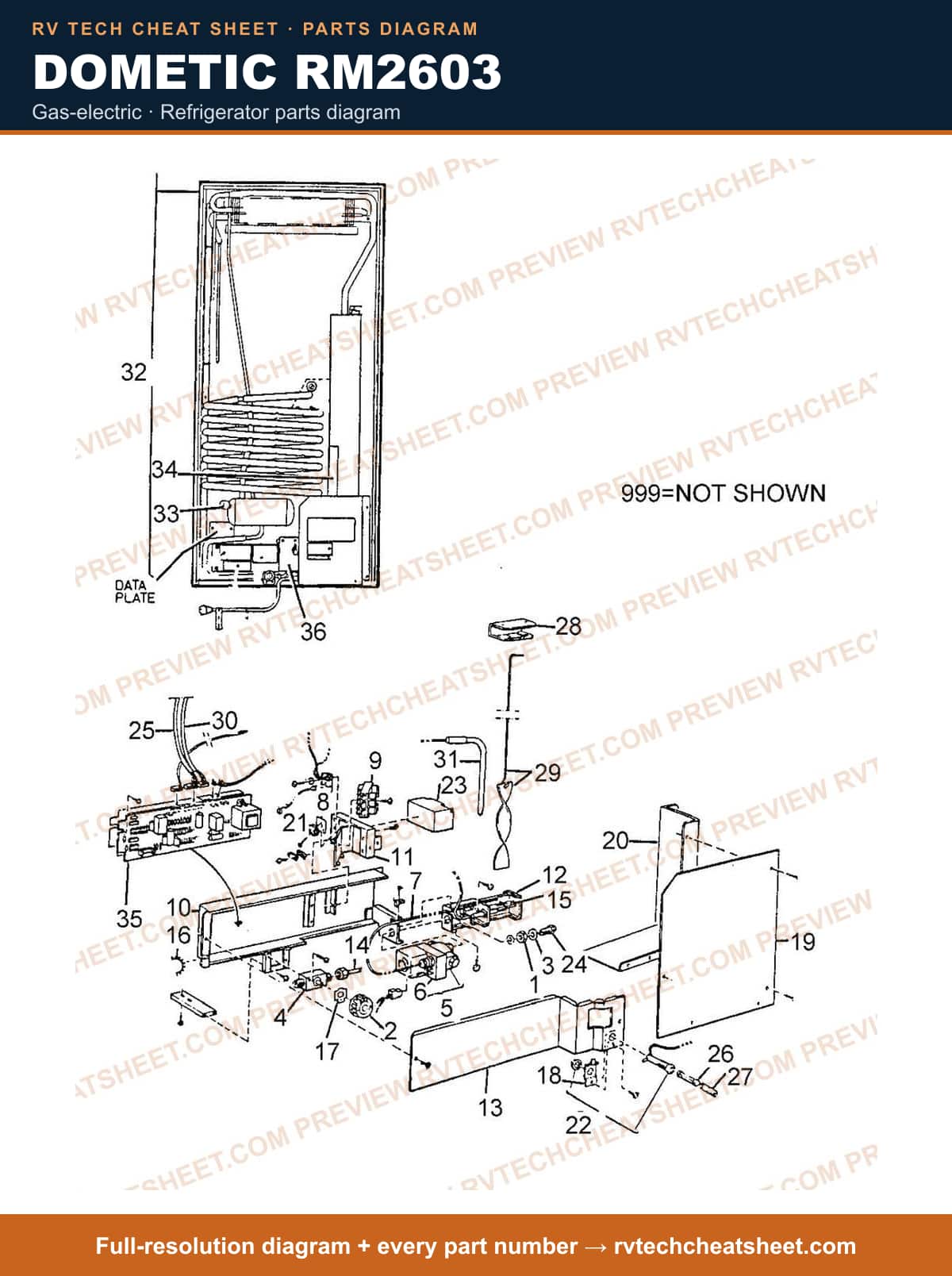 Dometic RM2603 gas-electric — parts list sheet