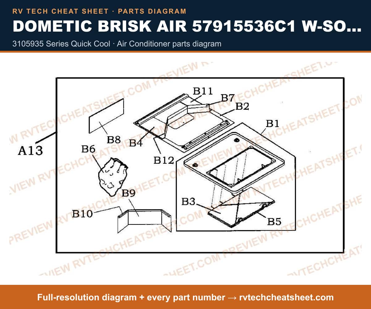 Dometic Brisk Air 57915536C1 W-solar Panels 3105935 series quick cool — parts list sheet