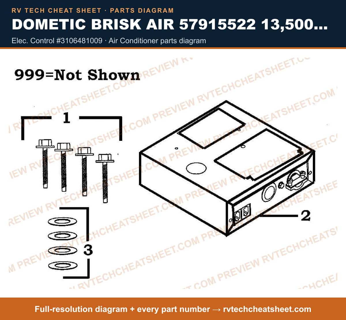 Dometic Brisk Air 57915522 13,500 BTU elec. control #3106481009 — exploded parts diagram
