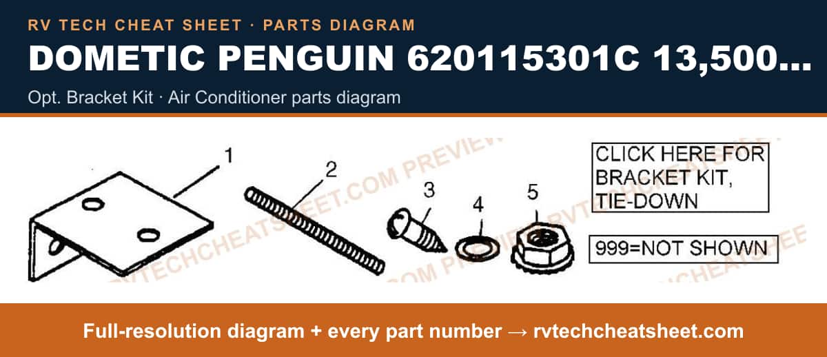 Dometic Penguin 620115301C 13,500 BTU opt. bracket kit — parts list sheet
