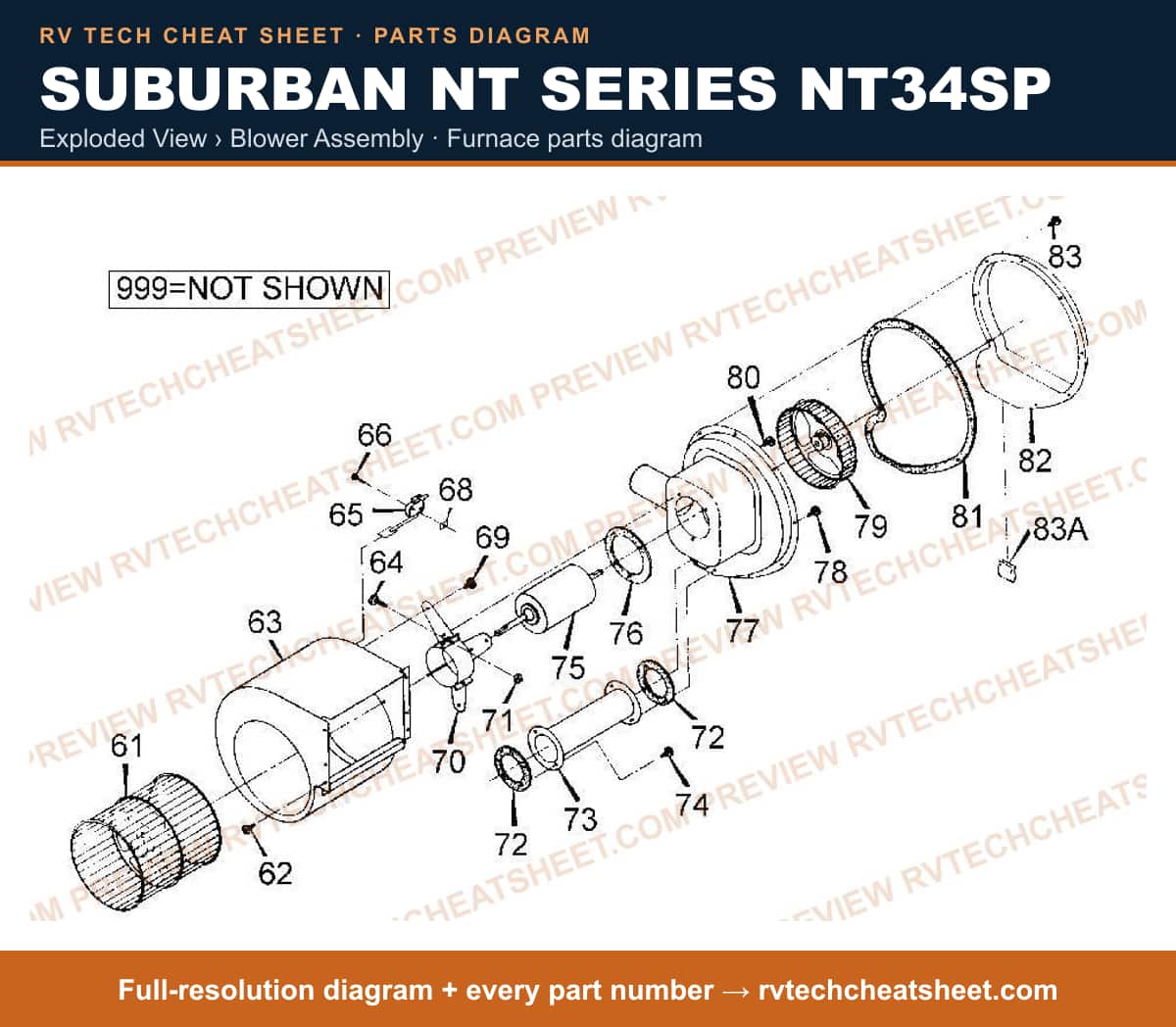 Suburban Nt Series NT34SP exploded view › blower assembly — exploded parts diagram 1 of 2