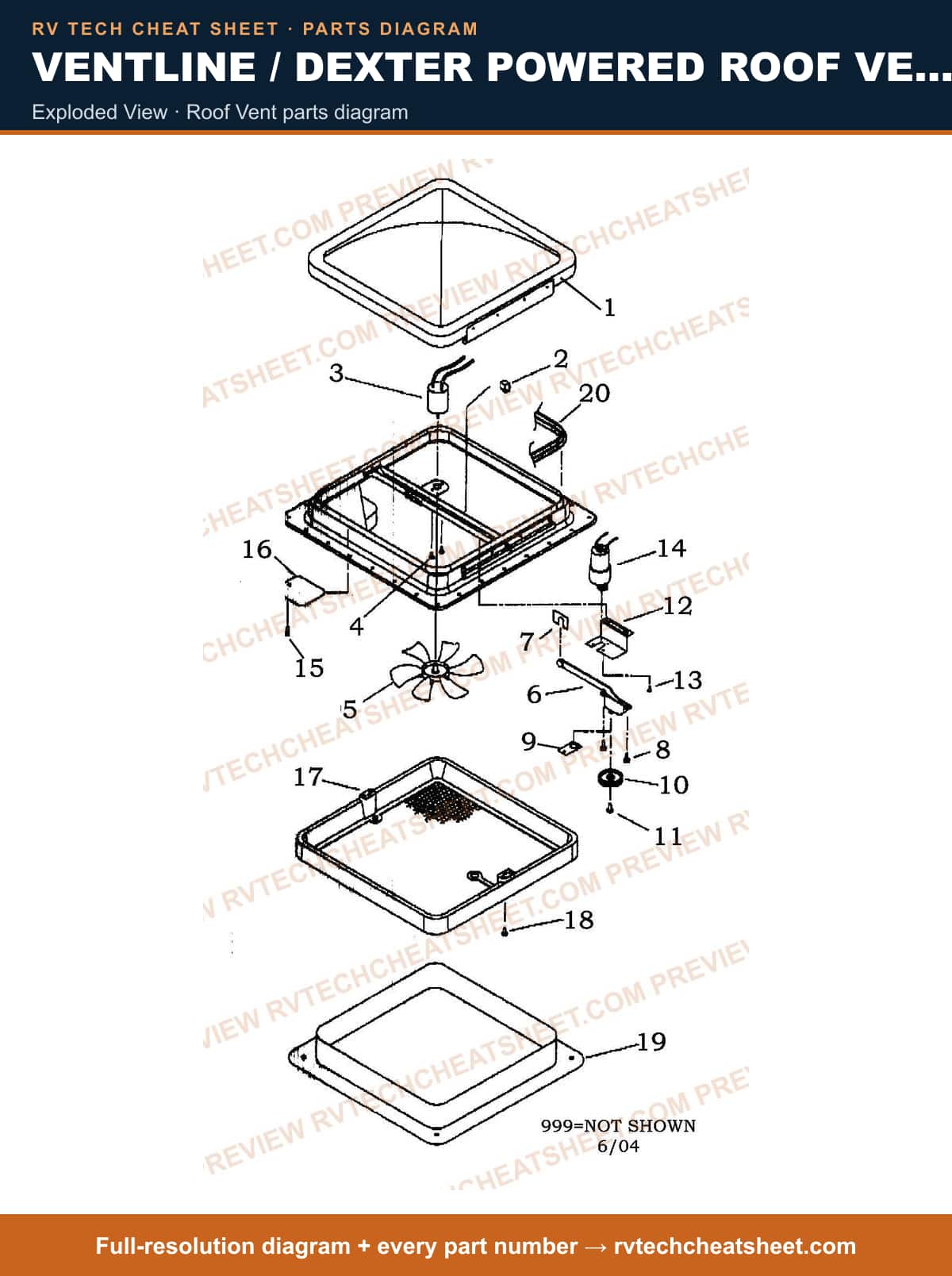Ventline / Dexter Powered Roof Vents / Outlet Fans & Vents V2119 Series exploded view — parts list sheet 3 of 3