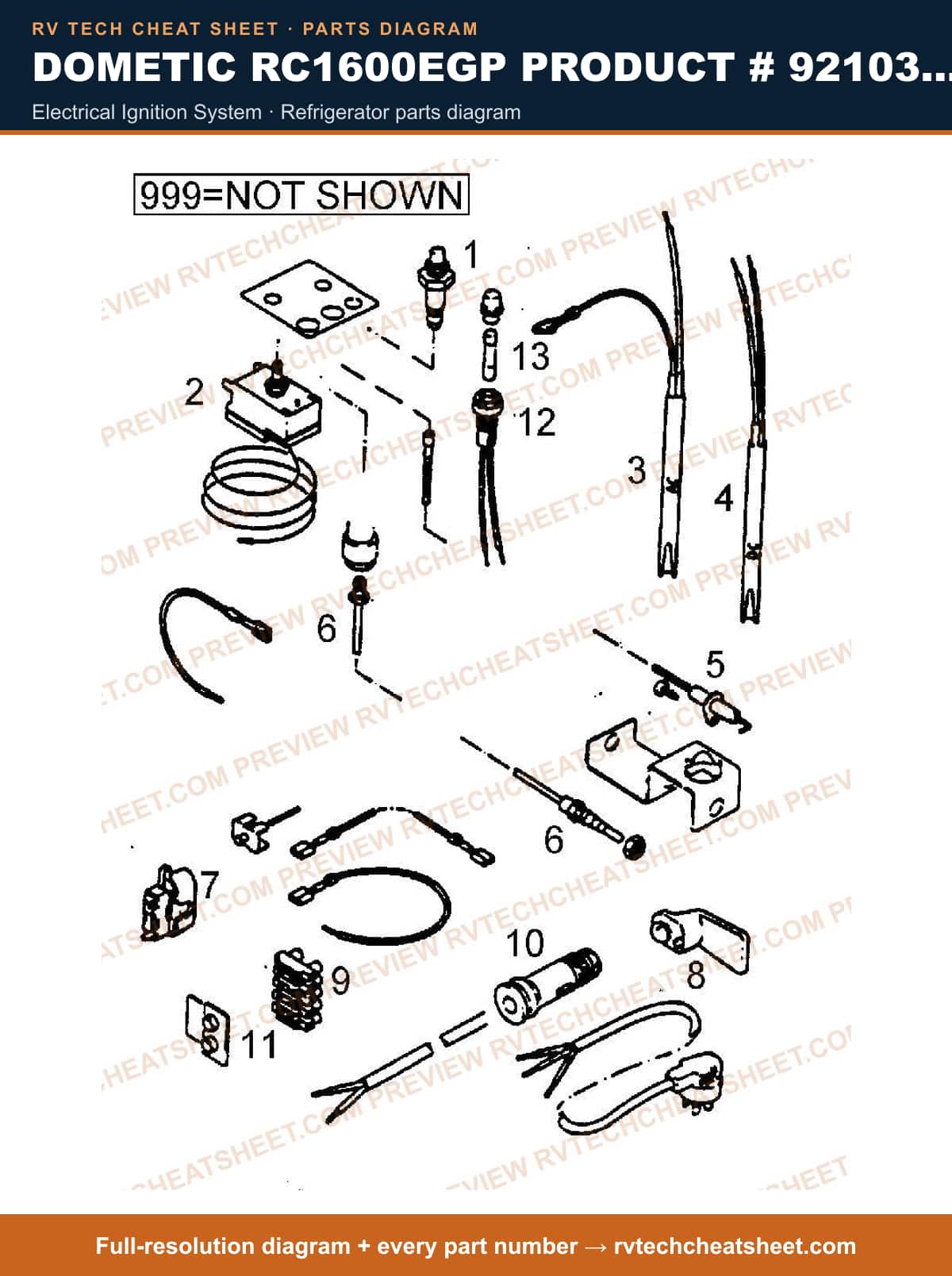 Dometic RC1600EGP Product # 921030901 Usa electrical ignition system — exploded parts diagram