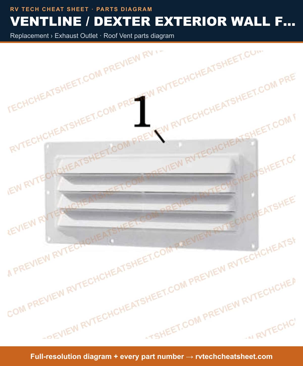 Ventline / Dexter Exterior Wall F-rangehoods V2009-2018 Louvered Vents replacement › exhaust outlet — parts list sheet 2 of 3