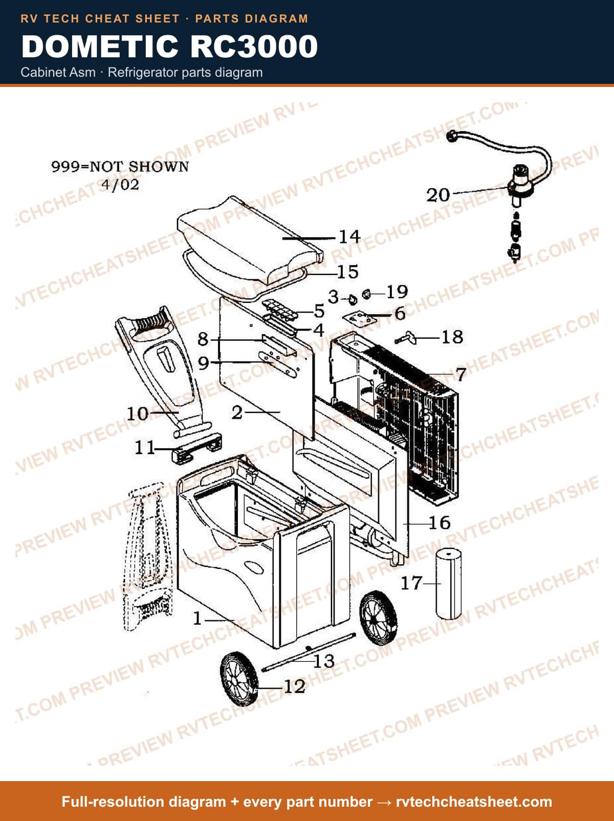 Dometic RC3000 cabinet asm — exploded parts diagram