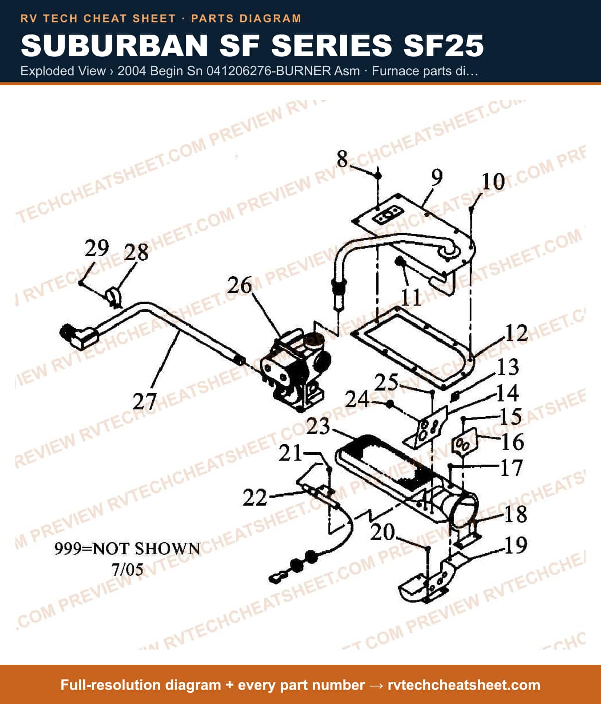 Suburban Sf Series SF25 exploded view › 2004 begin sn 041206276-burner asm — exploded parts diagram 2 of 2