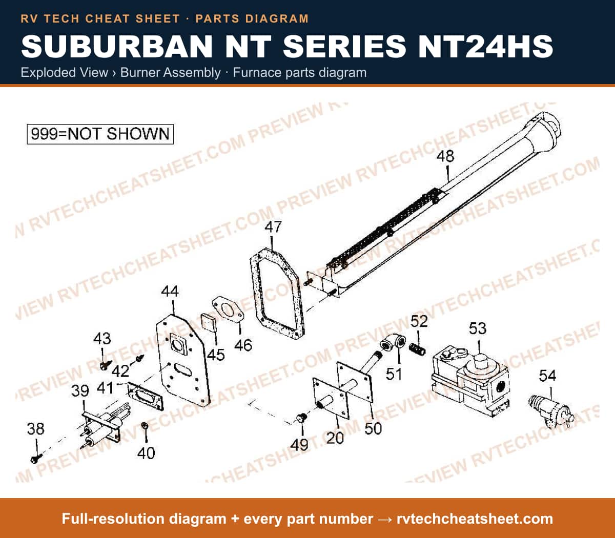 Suburban Nt Series NT24HS exploded view › burner assembly — exploded parts diagram