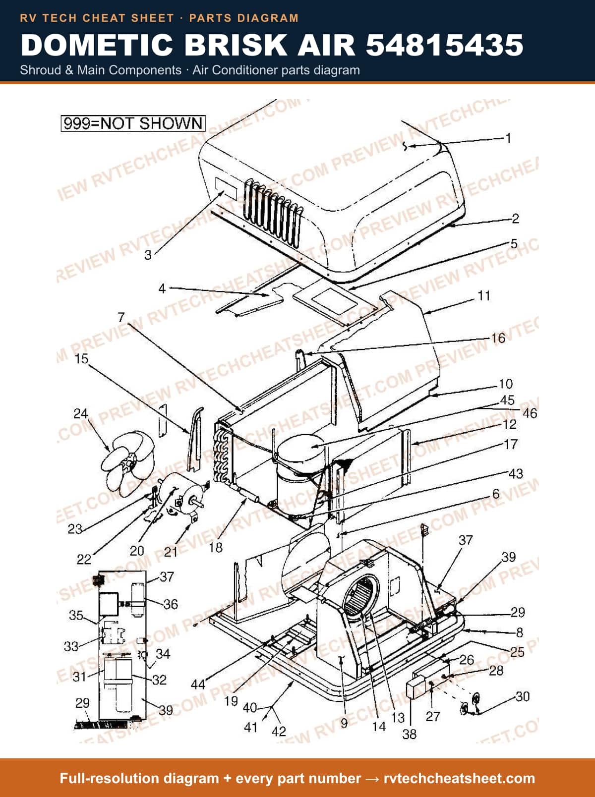 Dometic Brisk Air 54815435 shroud & main components — exploded parts diagram