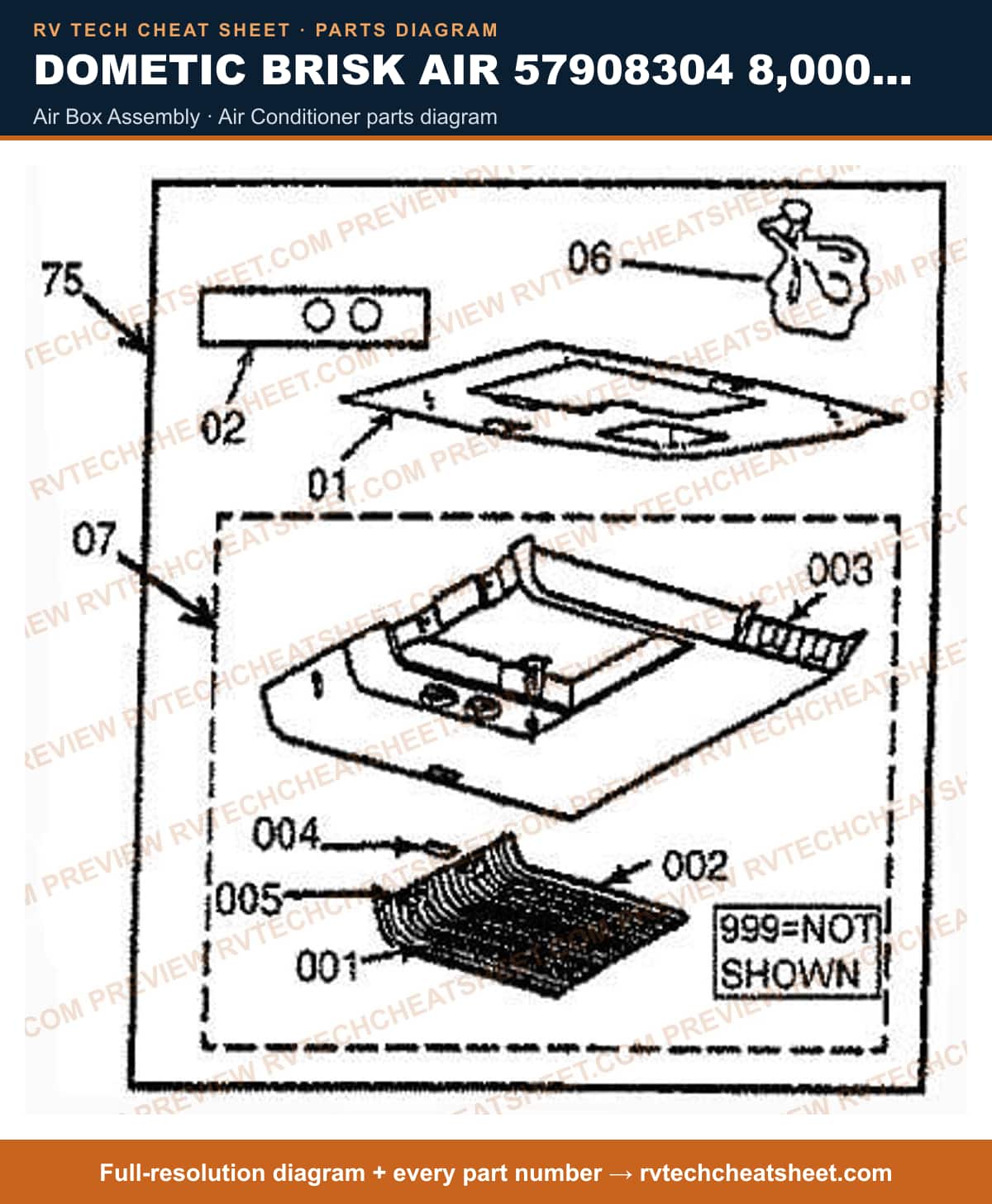 Dometic Brisk Air 57908304 8,000 BTU air box assembly — exploded parts diagram