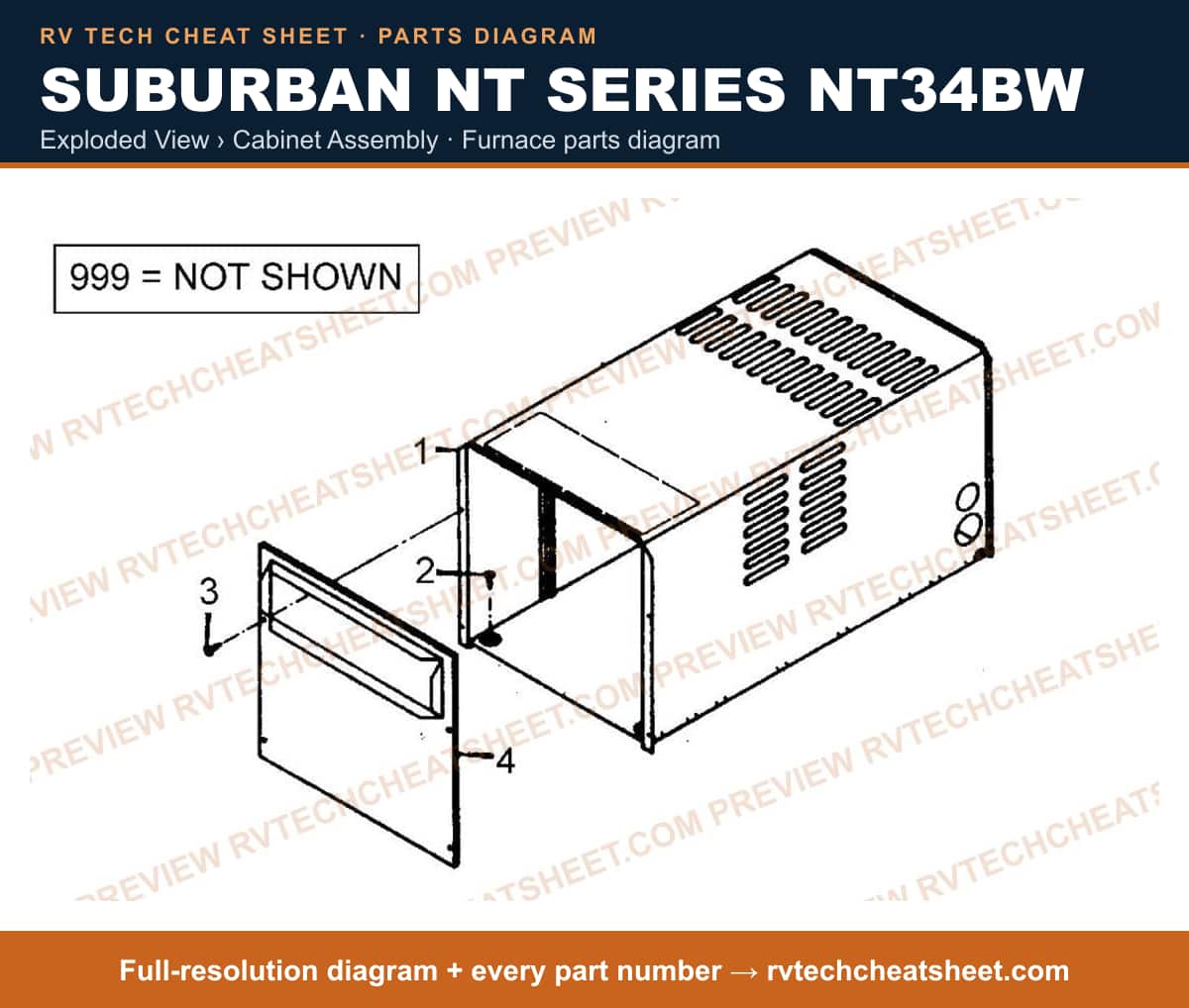 Suburban Nt Series NT34BW exploded view › cabinet assembly — exploded parts diagram 2 of 2