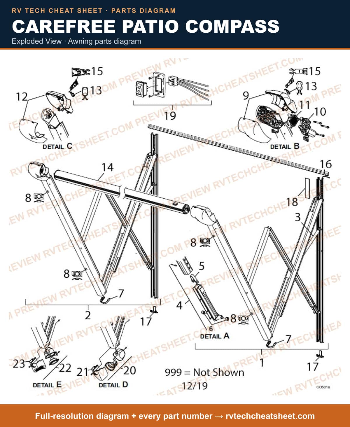 Carefree Patio Compass exploded view — exploded parts diagram