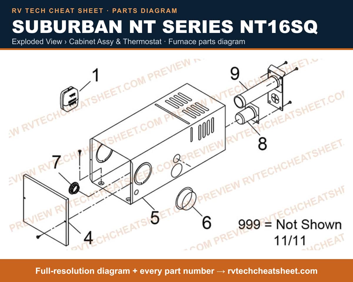 Suburban Nt Series NT16SQ exploded view › cabinet assy & thermostat — exploded parts diagram