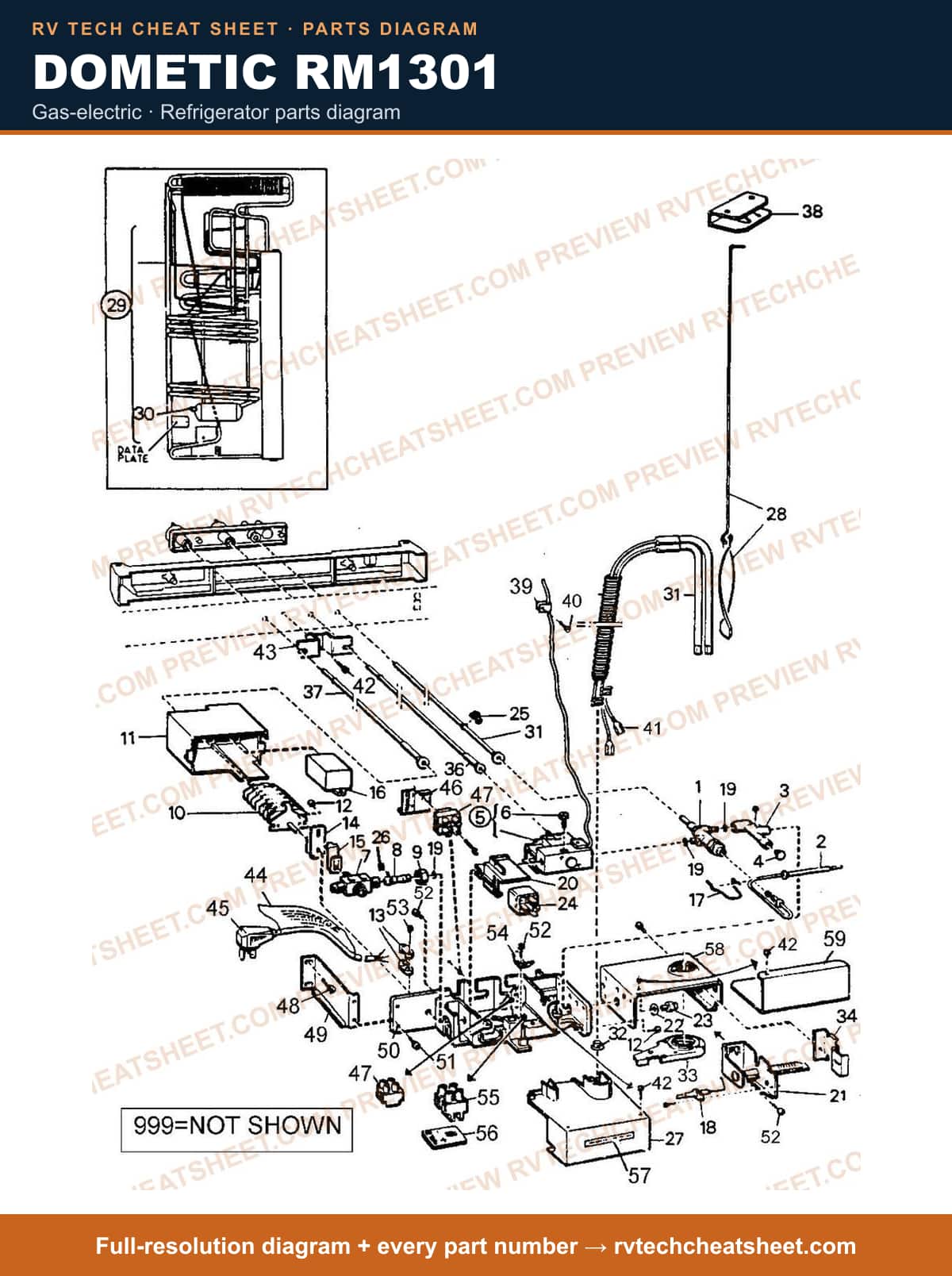 Dometic RM1301 gas-electric — parts list sheet