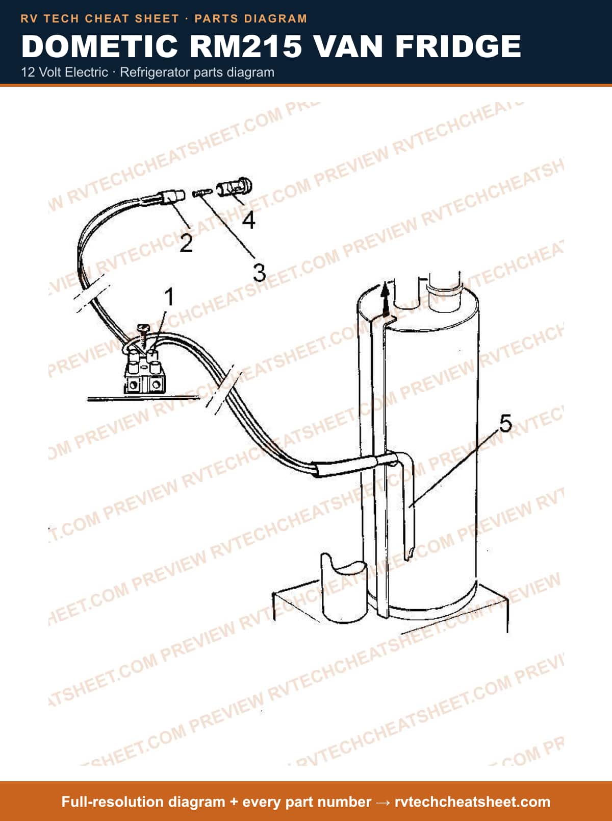 Dometic RM215 Van Fridge 12 volt electric — parts list sheet