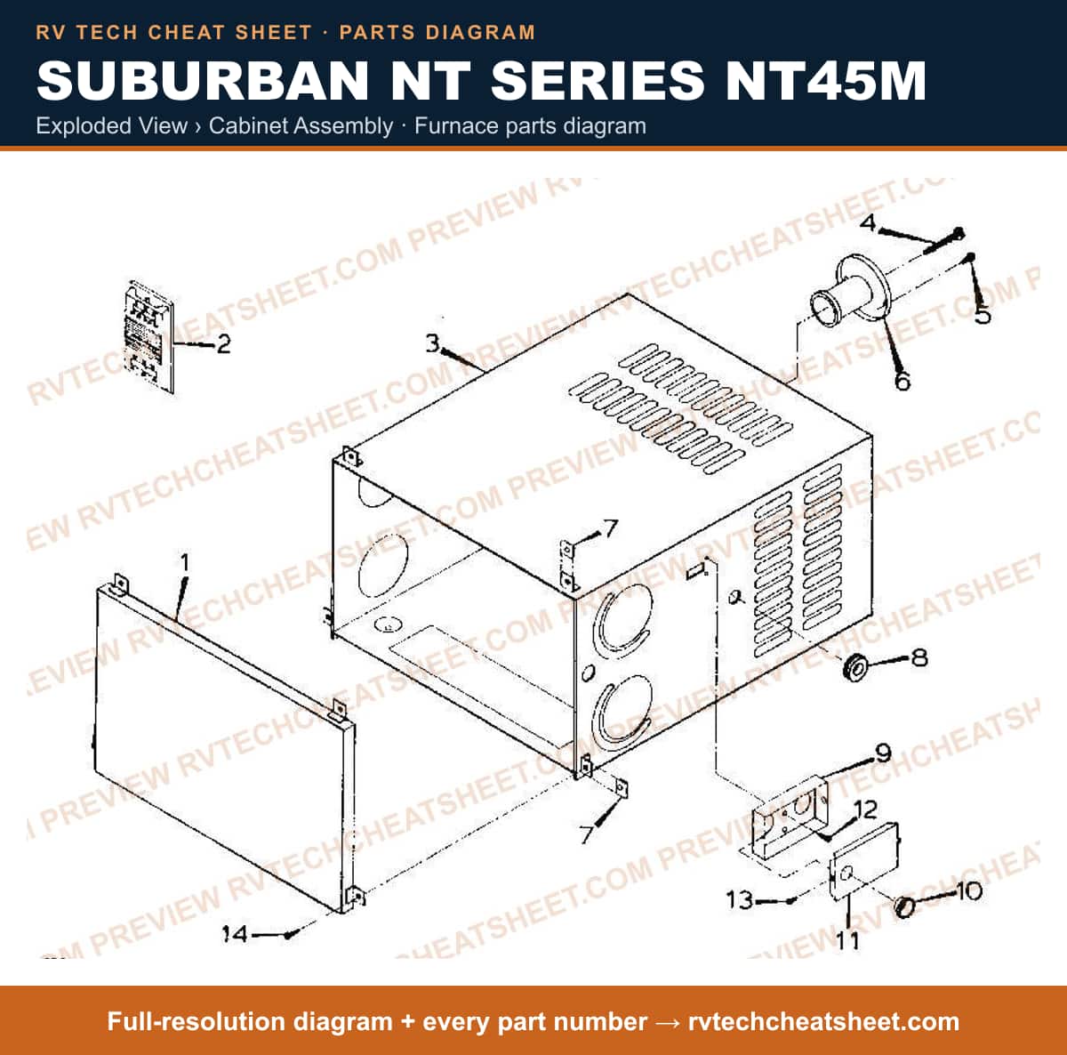 Suburban Nt Series NT45M exploded view › cabinet assembly — exploded parts diagram 1 of 2