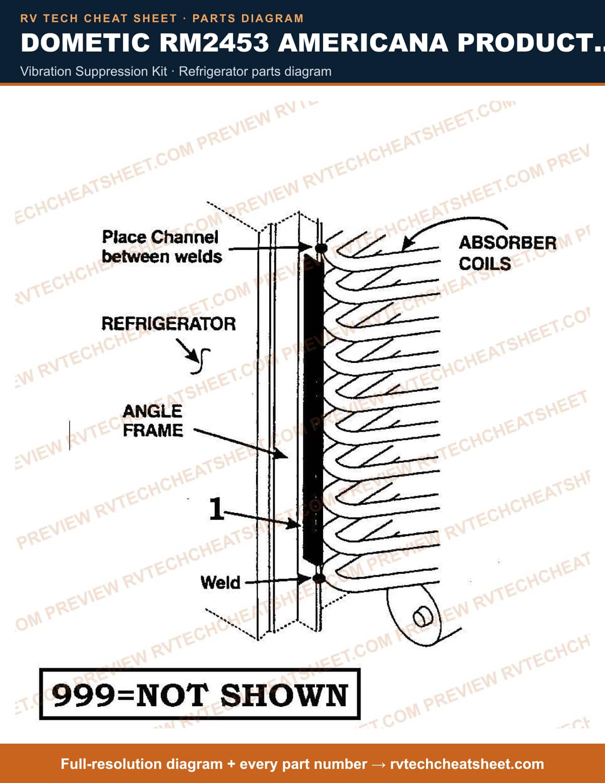Dometic RM2453 Americana Product # 921140104 Brown vibration suppression kit — parts list sheet