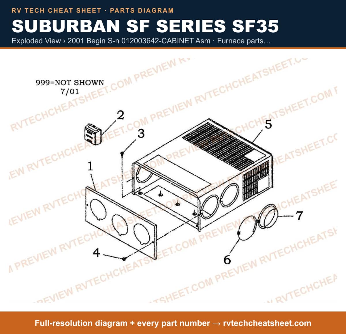 Suburban Sf Series SF35 exploded view › 2001 begin s-n 012003642-cabinet asm — exploded parts diagram 2 of 2