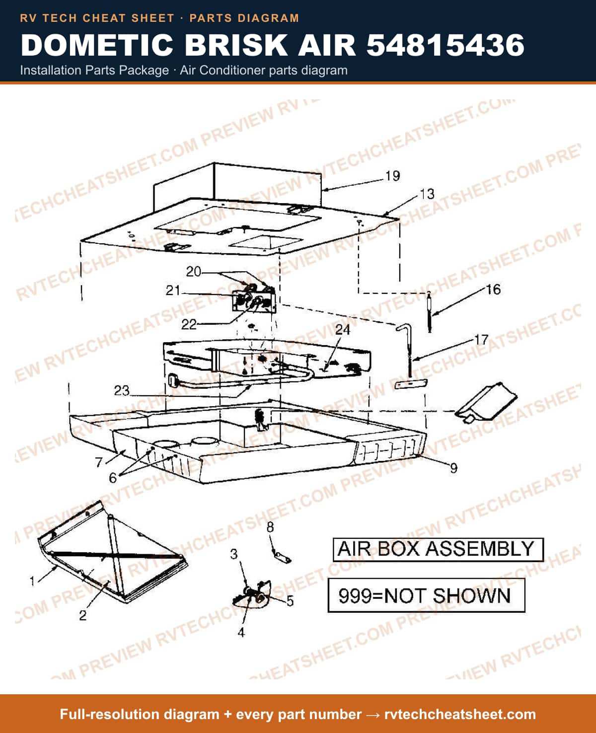 Dometic Brisk Air 54815436 installation parts package — exploded parts diagram