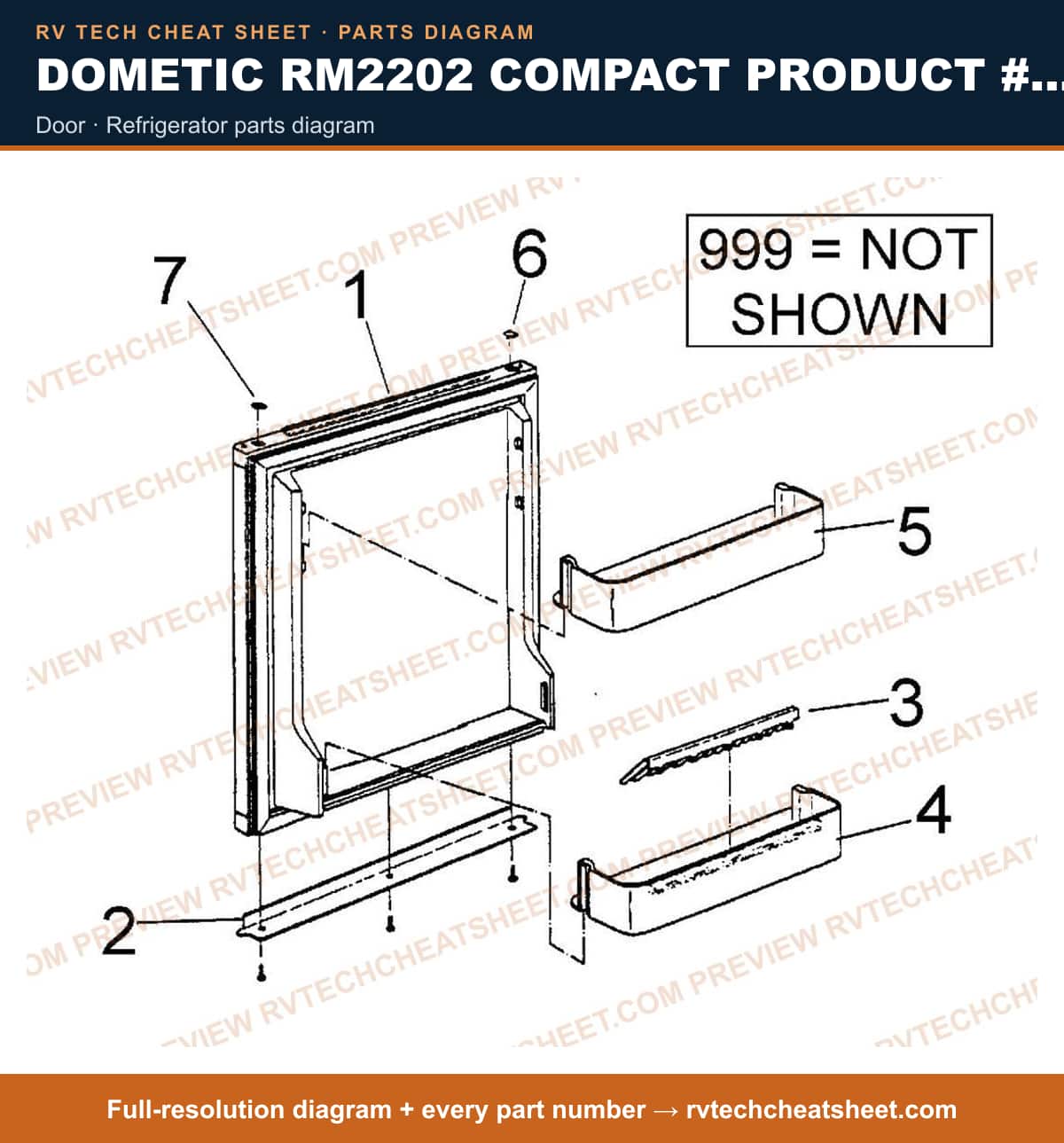 Dometic RM2202 Compact Product # 921130102 door — parts list sheet