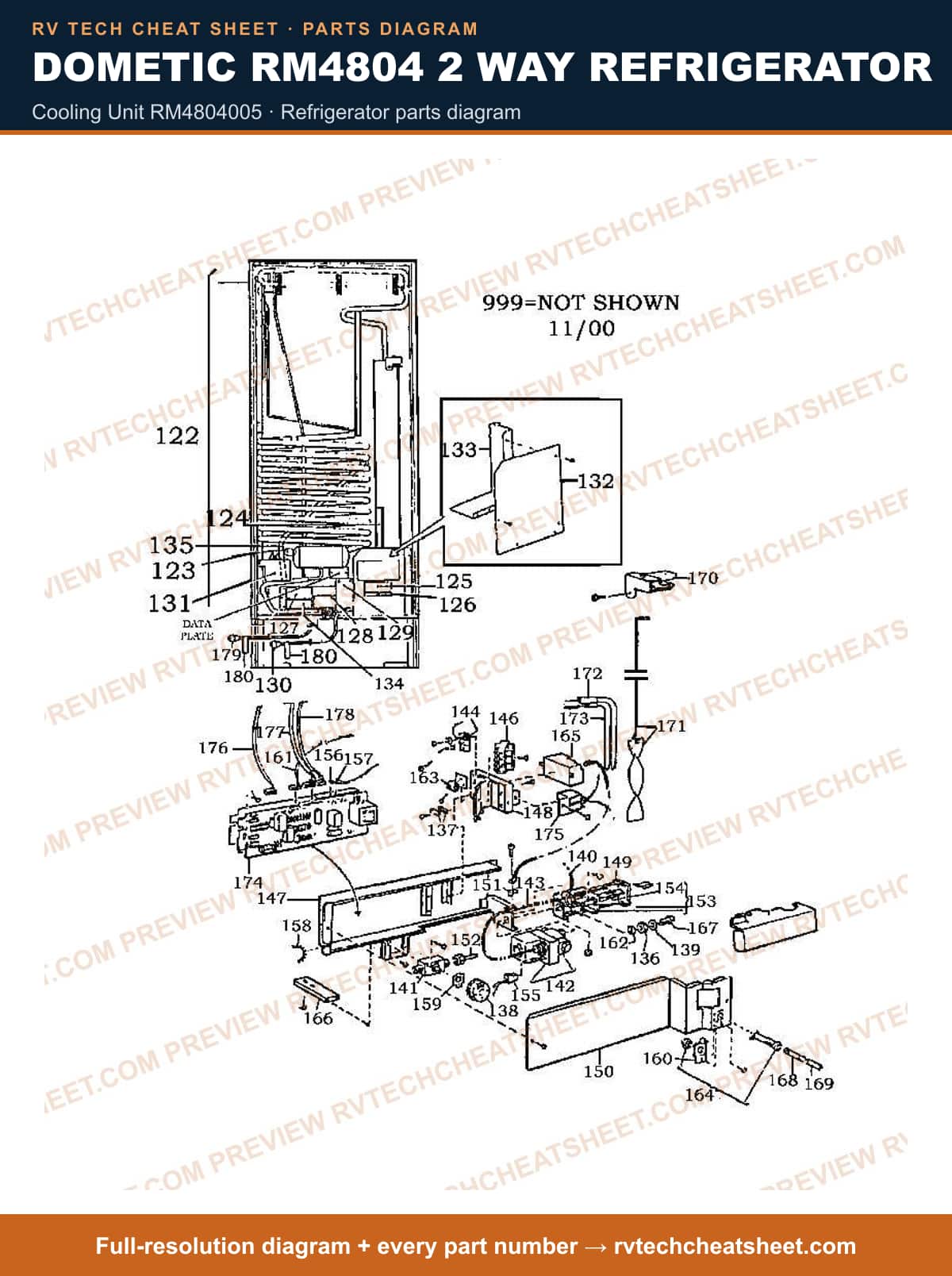 Dometic RM4804 2 Way Refrigerator cooling unit rm4804005 — parts list sheet