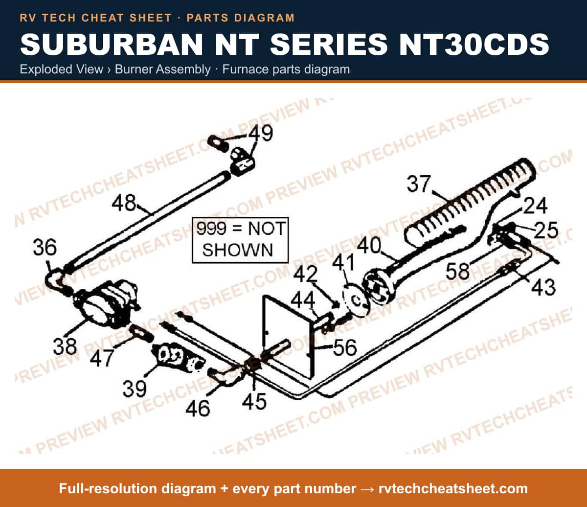 Suburban Nt Series NT30CDS exploded view › burner assembly — exploded parts diagram 1 of 2